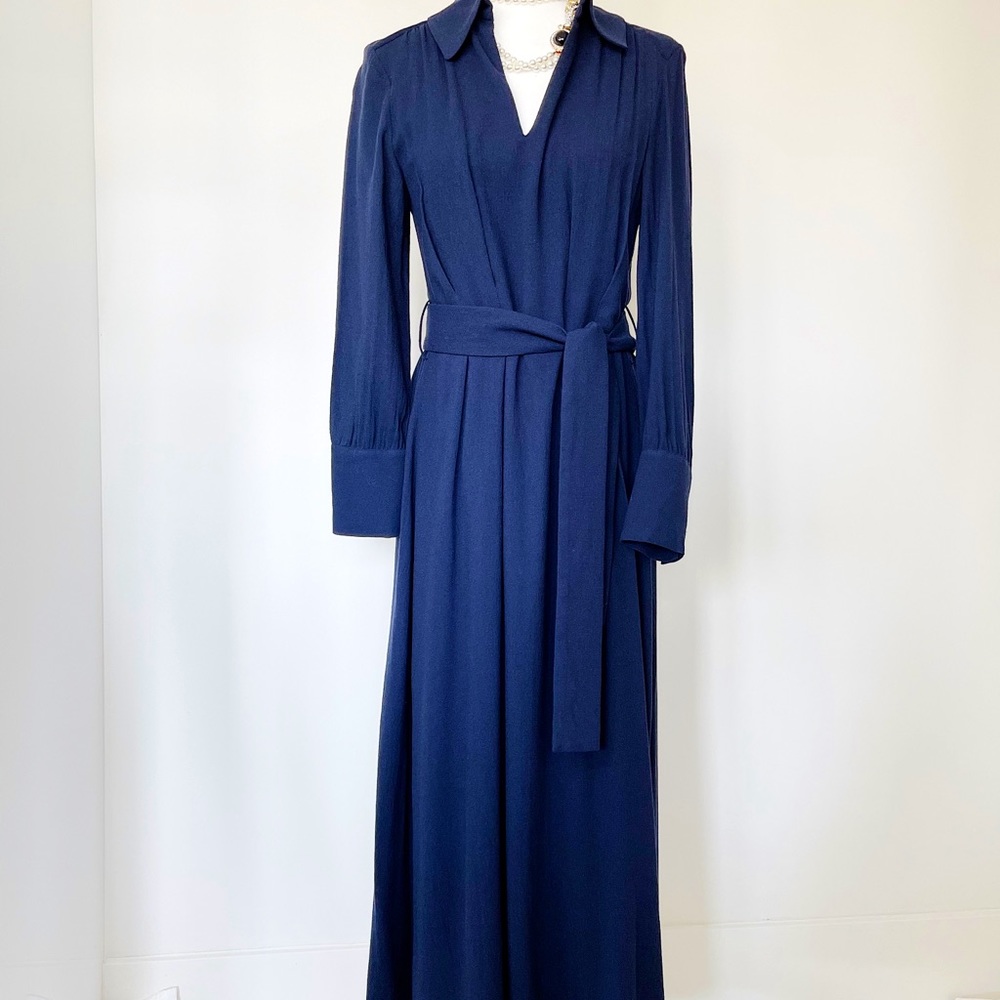 Massimo Dutti Classic Navy Pleated Dress